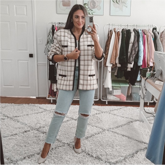 Evan Picone Plaid Tweed Blazer Jacket - Picture 1 of 7